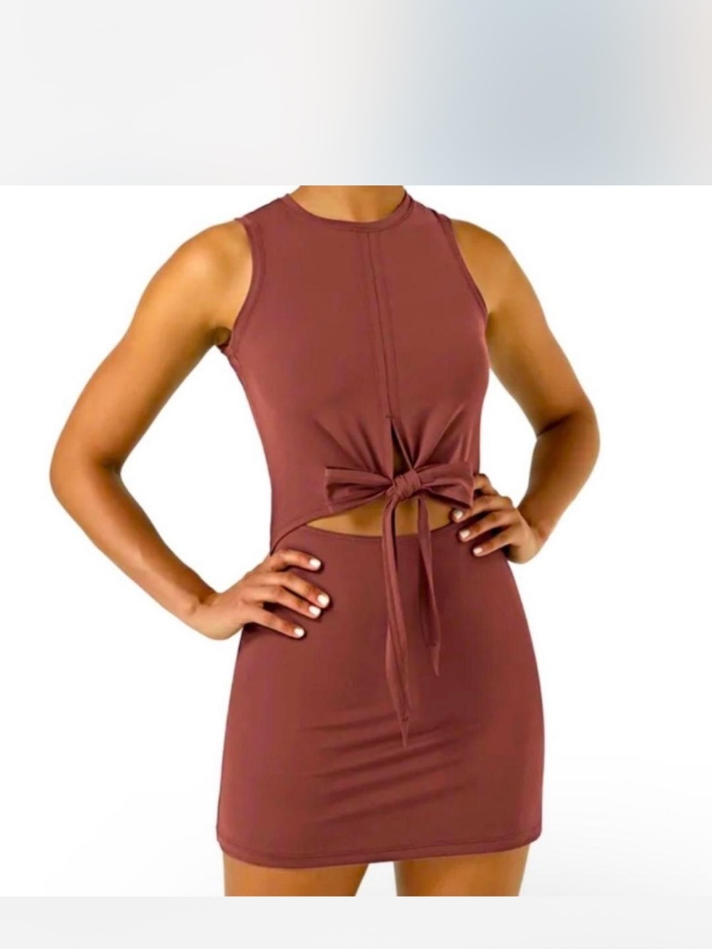 Halara cut out tie‎ front dress auburn red medium NWT